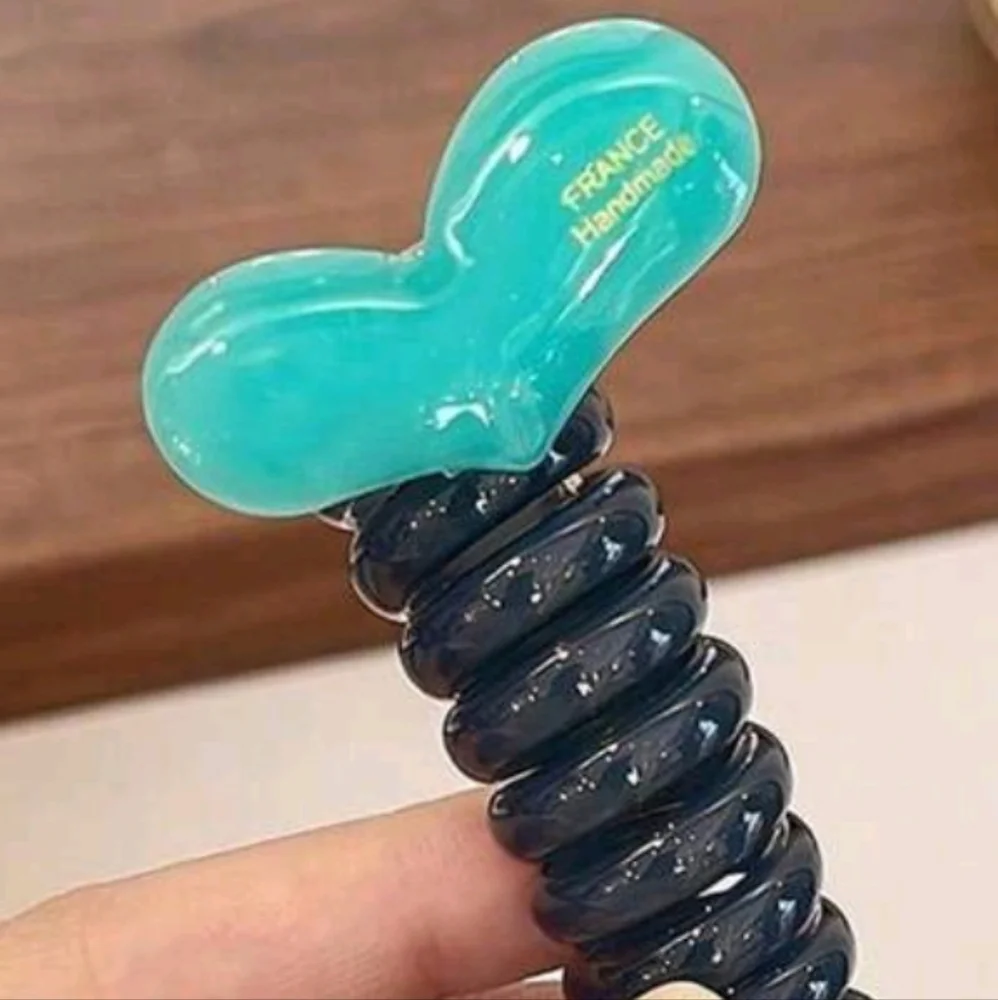 Peacock Blue Heart Shaped Spiral Ponytail Wrap (OS)